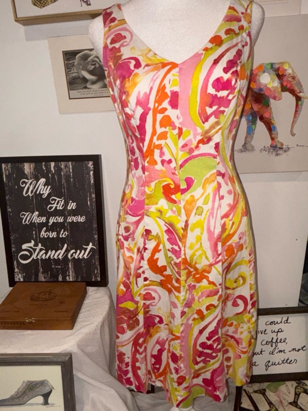Chaps Pink, Orange & Lime Asymmetrical Floral Midi Dress